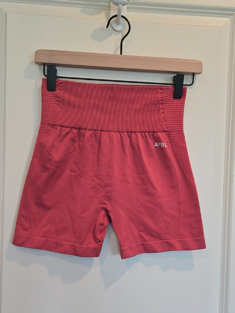 AYBL High-Waist Ribbed Active Shorts in Pink